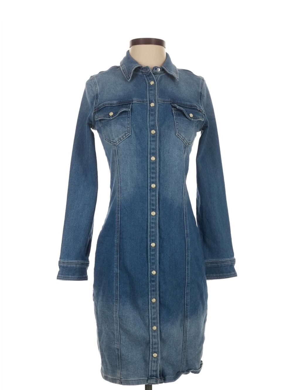 Guess Long Sleeve Denim Button-Front Dress - Blue